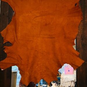 Suede Leather Hide in Rich Chestnut 3’X3’ back of sofa throw, area carpet